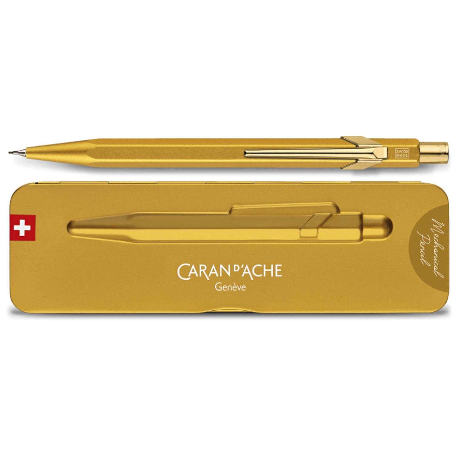 CARAN d'ACHE 未使用品 CARAND'ACHE Geneve 0.5mmシャープペンシル (U)849 ゴールドバー 缶ケース付き スイス製 カランダッシュ