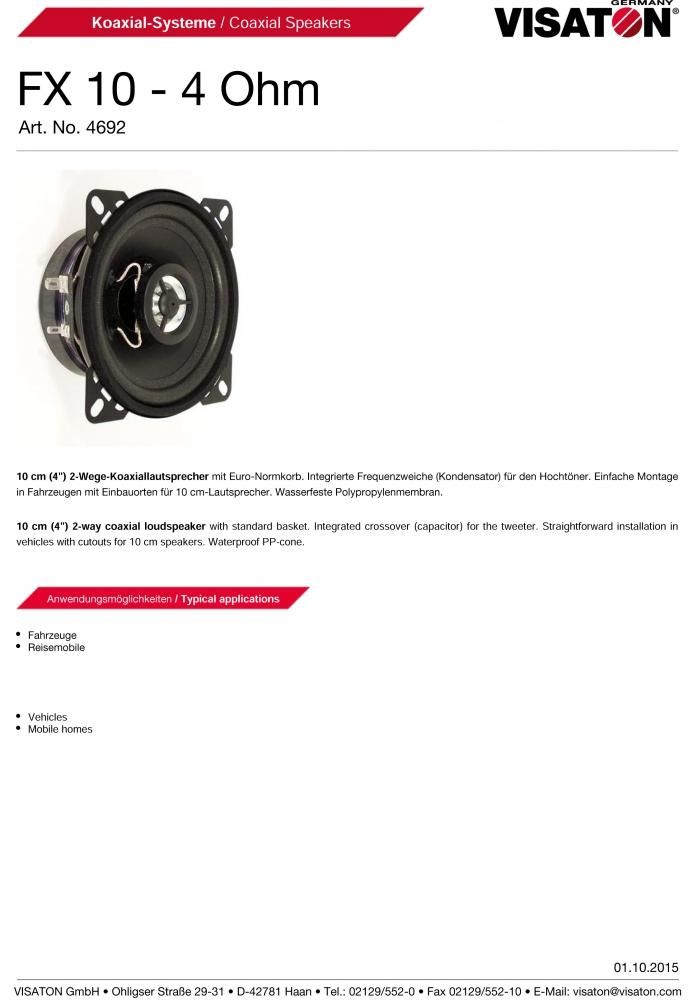 Visaton 10cmフルレンジ | FX10-4 - コイズミ無線有限会社