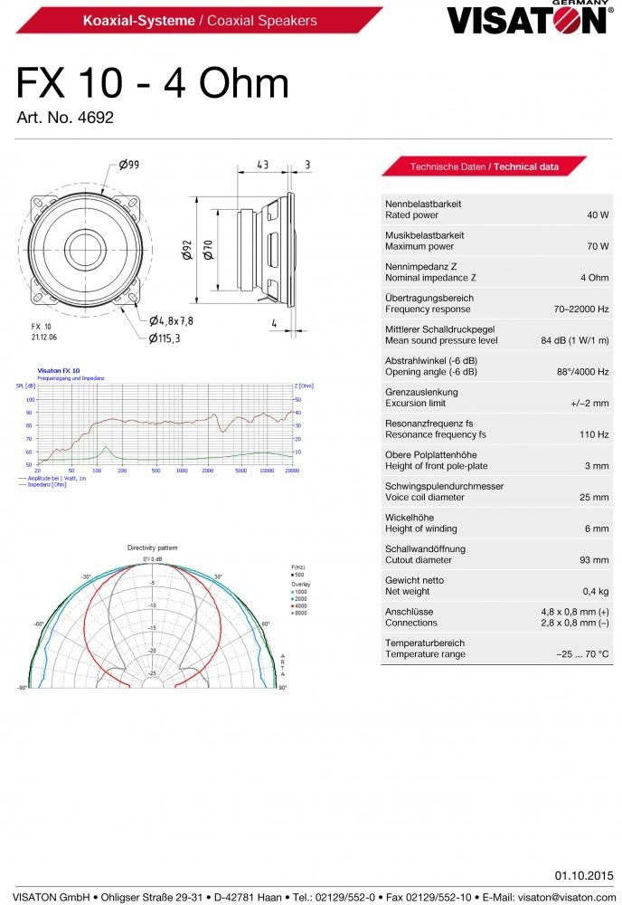 Visaton 10cmフルレンジ | FX10-4 - コイズミ無線有限会社