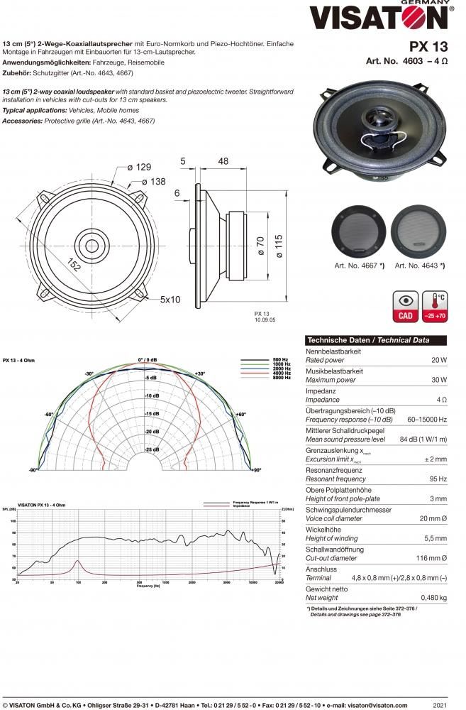 Visaton 13cmフルレンジスピーカー | PX13-4 - コイズミ無線有限会社