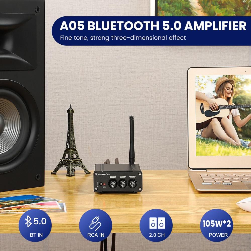 AIYIMA D03 HiFi Bluetooth 5.0 Audio Amplifier 2.1 Wireless
