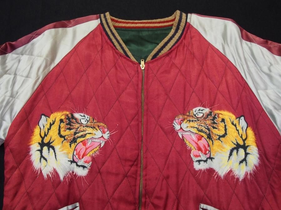 プリントスカジャン/タイガーヘッド（朱） - Hayabusa Kat Klother