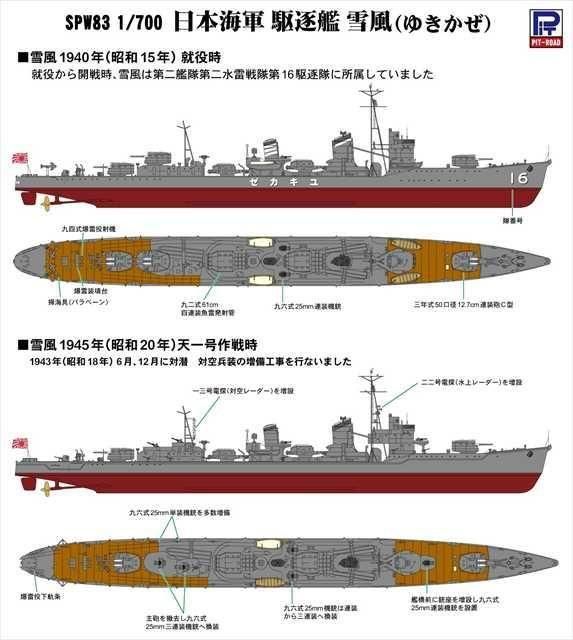 ピットロード　1/700 雪風　塗装済み完成品 ピットロード「日本海軍 駆逐艦 雪風 1945」を作例製作＆キット