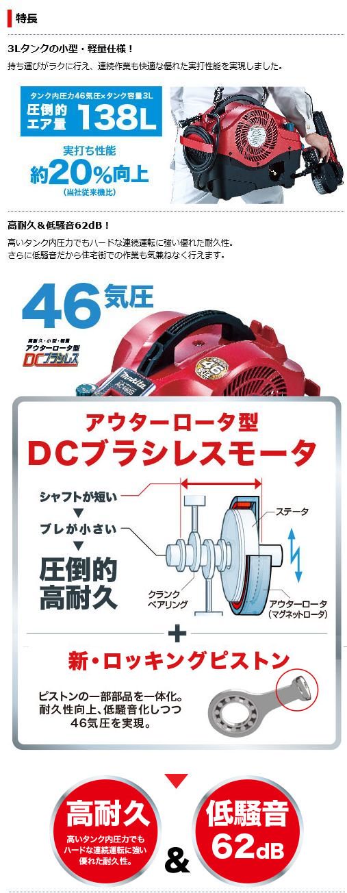 マキタ 内装エアコンプレッサAC460S(青・赤) - マキタインパクト 