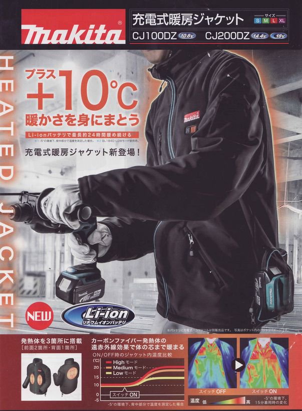 電熱充電式暖房ジャケット未使用品 マキタ  電熱充電式暖房ジャケット CJ100DZM