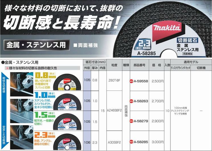 マキタ 1.0mm厚 切断砥石 105×1.0×15mm 10枚入 金属・ステンレス用(軽天材・一般鋼用) - マキタインパクトドライバ、充電器、バッテリ、クリーナーは  マキタショップカメカメ