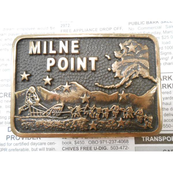 ヴィンテージ・真鍮製・アメリカ・ベルトバックル・Milne Point・犬ぞり - ファイヤーキング 卸 仕入れ 小売 通販サイト - Fire  King AG