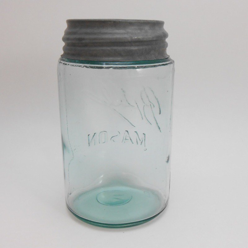 アンティーク・ボール・メイソンジャー・Ball Mason Jar・ブルー・1896年～1910年・M・メタル＆ミルクグラス蓋【A】 -  ファイヤーキング 卸 仕入れ 小売 通販サイト - Fire King AG