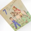 グリーティングカード 使用済・ヴィンテージ・7歳のお誕生日・男の子と女の子と白馬