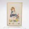 紙物 ローカルアーティスト・ハンドメイド・アンティーク風・イースター・ミニカード・青ドレスの少女と白うさぎ