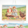紙物 ローカルアーティスト・ハンドメイド・アンティーク風・イースター・ミニカード・子供たちと鶏とカラーエッグ