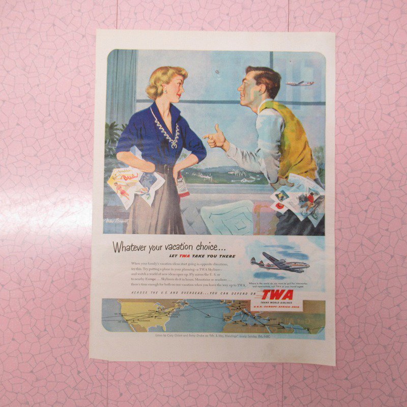 ヴィンテージ雑誌広告・LIFE・ライフ・1951年5月14日号・モービルオイル＆TWA - ファイヤーキング 卸 仕入れ 小売 通販サイト -  Fire King AG