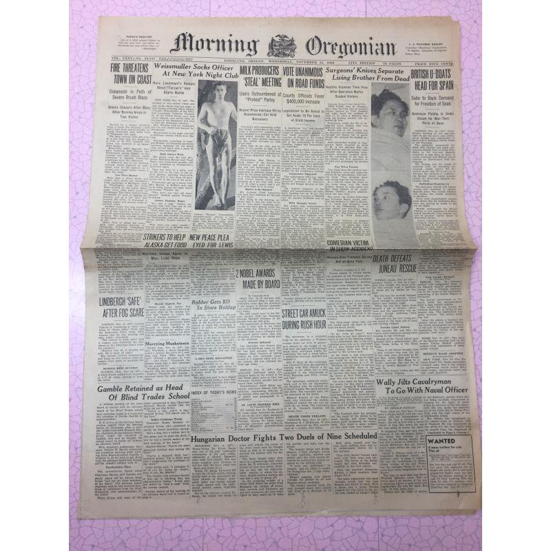 ヴィンテージ英字新聞・1936年・Morning Oregonian・11月25日版 - ファイヤーキング 卸 仕入れ 小売 通販サイト - Fire  King AG
