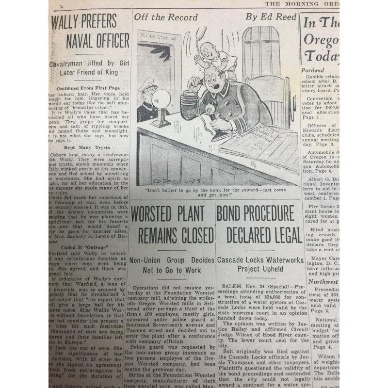 ヴィンテージ英字新聞・1936年・Morning Oregonian・11月25日版 - ファイヤーキング 卸 仕入れ 小売 通販サイト - Fire  King AG