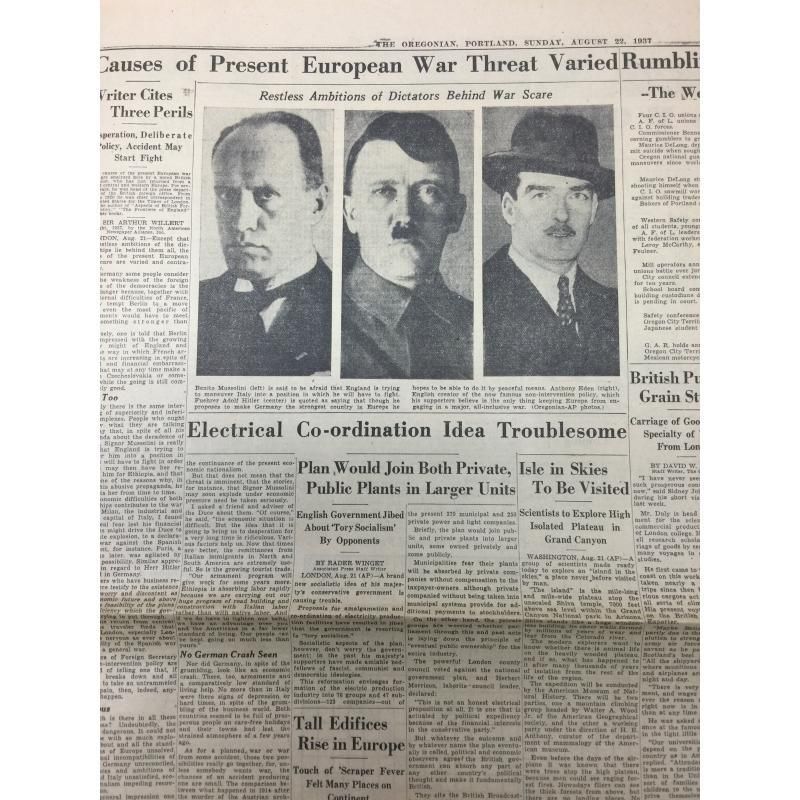 ヴィンテージ英字新聞・1937年・The Sunday Oregonian・へミング
