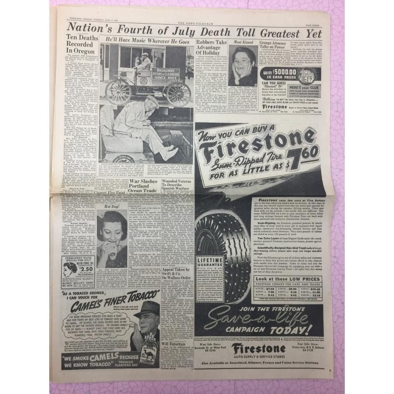 ヴィンテージ英字新聞・1938年・The News-Telegram・Shellアド有