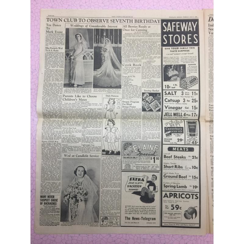 ヴィンテージ英字新聞・1938年・The News-Telegram・Shellアド有