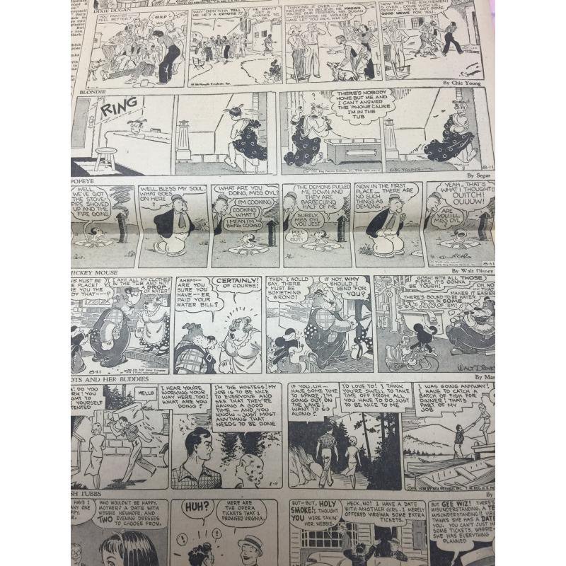 ヴィンテージ英字新聞・1938年・The News-Telegram・ポパイ＆ミッキー4コマ漫画有・8月11日版 - ファイヤーキング 卸 仕入れ  小売 通販サイト - Fire King AG