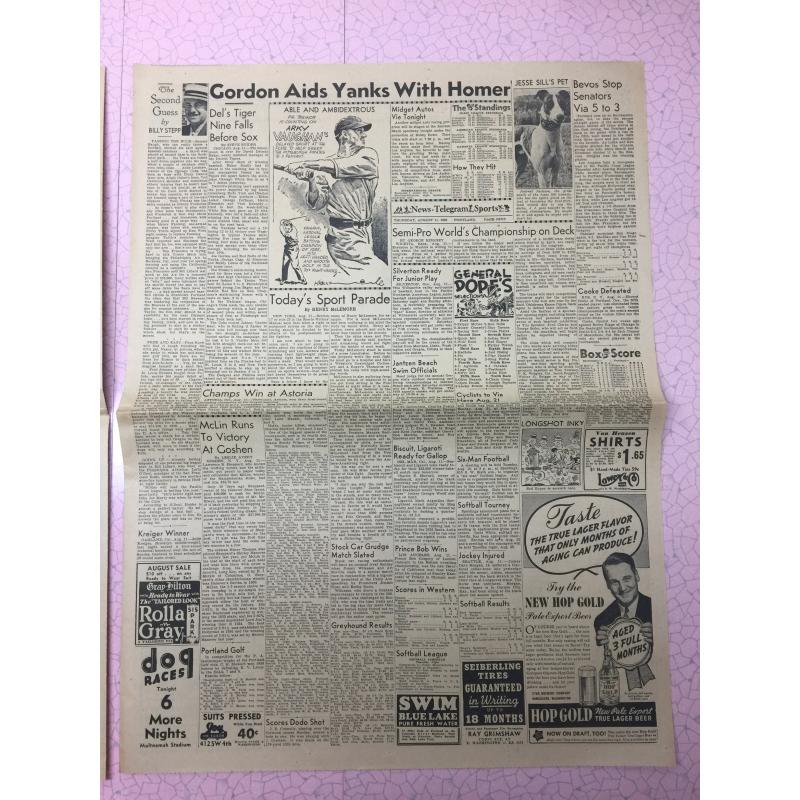 ヴィンテージ英字新聞・1938年・The News-Telegram・ポパイ＆ミッキー4コマ漫画有・8月11日版 - ファイヤーキング 卸 仕入れ  小売 通販サイト - Fire King AG