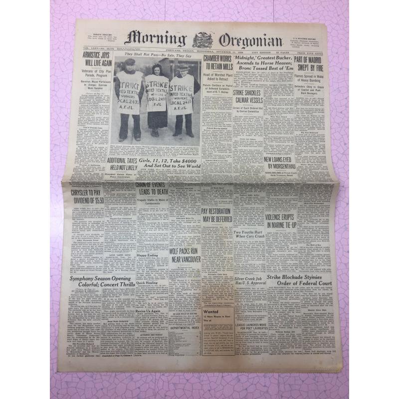 ヴィンテージ英字新聞・1936年・Morning Oregonian・ゼネラルモーターズアド有・11月11日版 - ファイヤーキング 卸 仕入れ 小売  通販サイト - Fire King AG