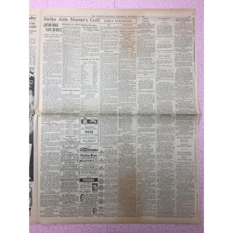 ヴィンテージ英字新聞・1936年・Morning Oregonian・ゼネラル