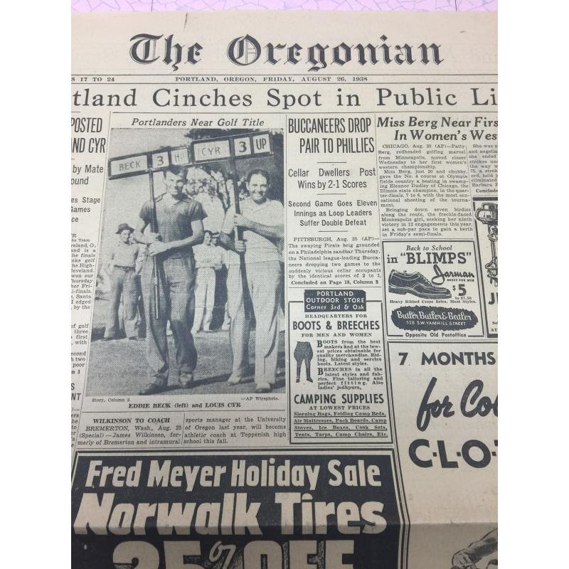 ヴィンテージ英字新聞 1938年 Oregonian 8月26日版 ファイヤーキング 卸 仕入れ 小売 通販サイト Fire King Ag