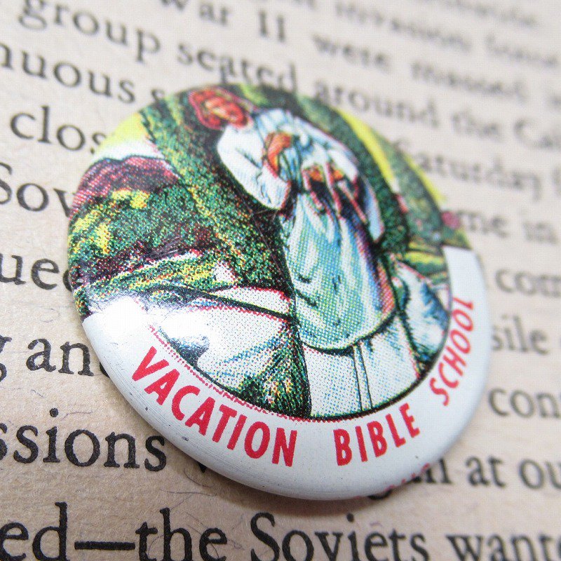 ヴィンテージ缶バッジ Vacation Bible School - キリストと迷える子羊 米国製
