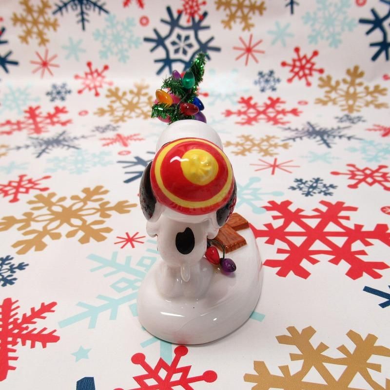 スヌーピーとウッドストックとクリスマスツリー 陶器製フィギュア