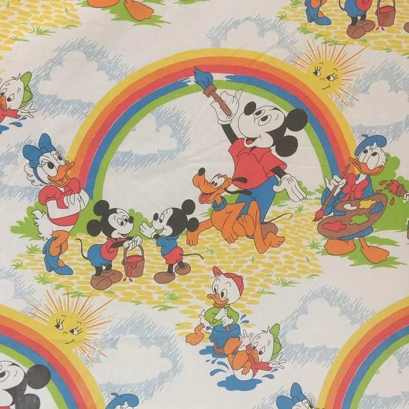 ヴィンテージシーツ ディズニー ミッキー 虹 フラット