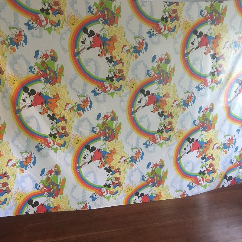 ヴィンテージシーツ ディズニー ミッキー 虹 フラット