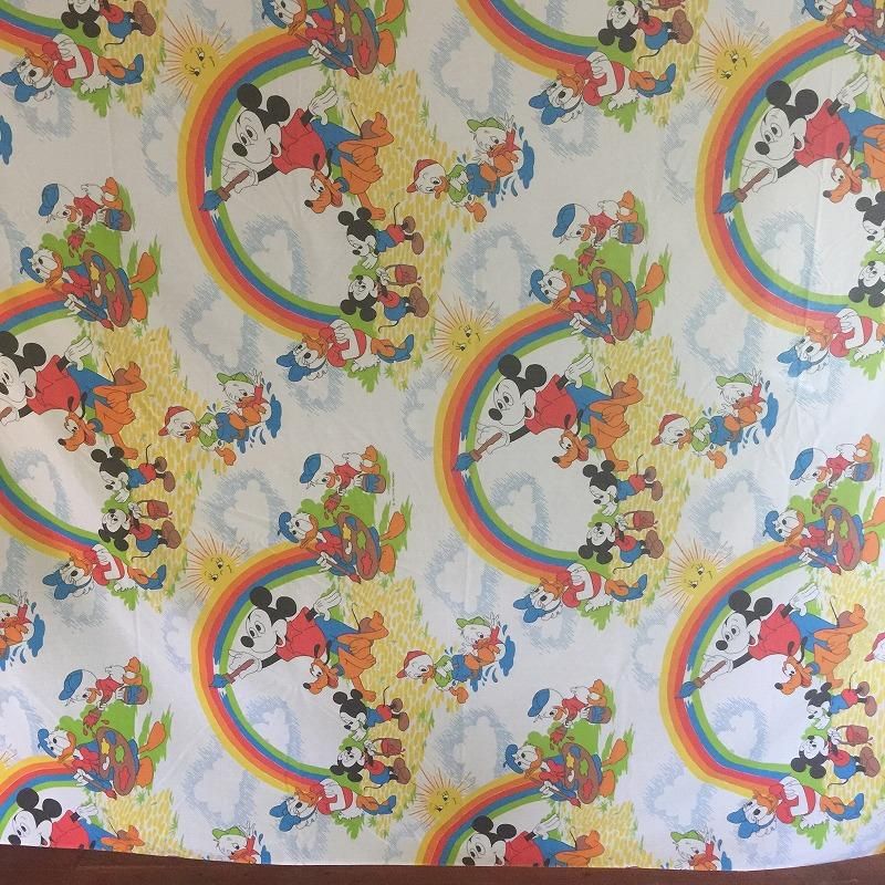 ヴィンテージシーツ ディズニー ミッキー 虹 フラット