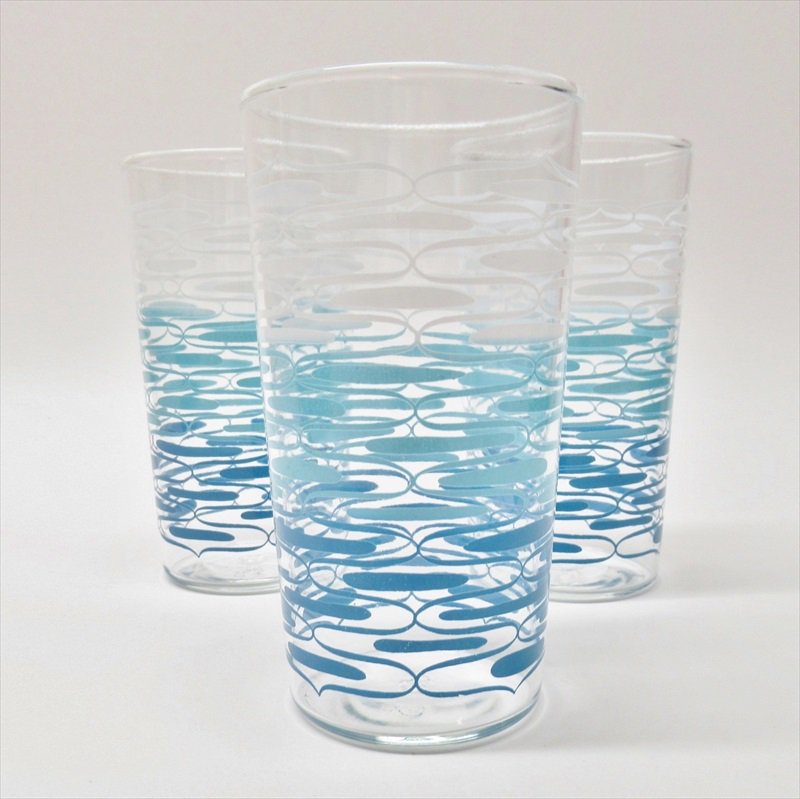 アンカーホッキング ウェーブパターン 青＆水色＆白 グラデーショングラス