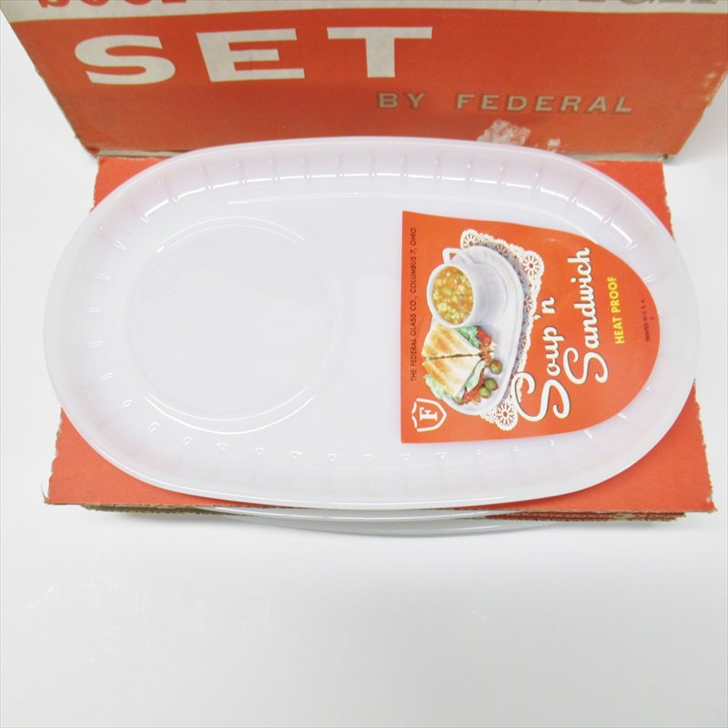 フェデラルグラス Soup'n Sandwich Set スープ＆サンドイッチ用プレート4客セット 未使用ボックス付き