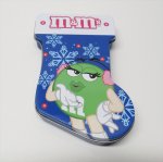 ★ヴィンテージ雑貨  エムアンドエムズ M&Ms クリスマス靴下型ティン缶 グリーン
