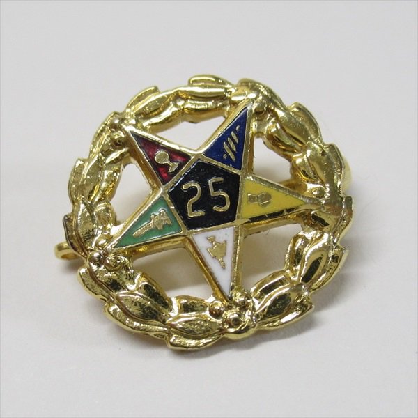 フリーメイソンピンズ Order of the Eastern Star 逆五芒星とゴールドリース 25周年記念