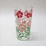 フラワーモチーフ  ヴィンテージグラス 赤と白とピンクのお花 A