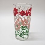 フラワーモチーフ  ヴィンテージグラス 赤と白とピンクのお花 B