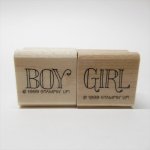 ゴム製  木製スタンプ Boy Girl 2個セット