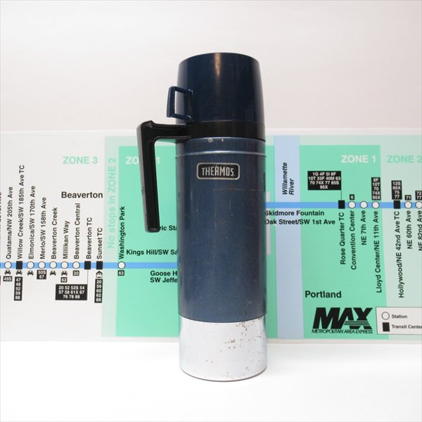 サーモス社 1980年代 ステンレススチール製 Thermos 水筒 青