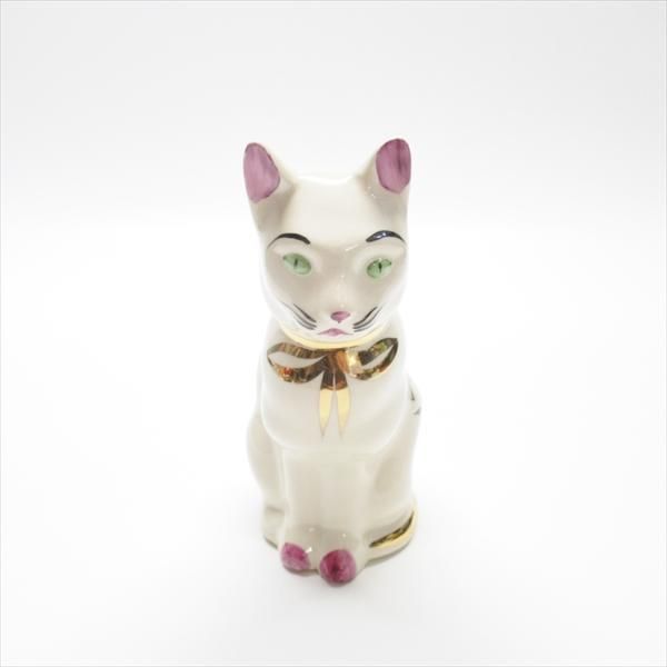 ヴィンテージ 白猫 陶器製 貯金箱