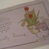 イースター ビンテージイースターカード「A Joyous Eastertide」チューリップのはちを運ぶ白うさぎさん