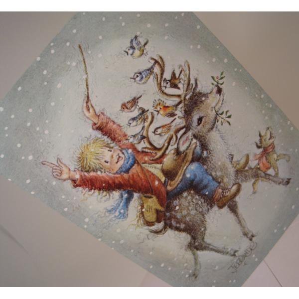 クリスマスカード スペイン製 トナカイと小鳥と少年 封筒付未使用 ファイヤーキング 卸 仕入れ 小売 通販サイト Fire King Ag