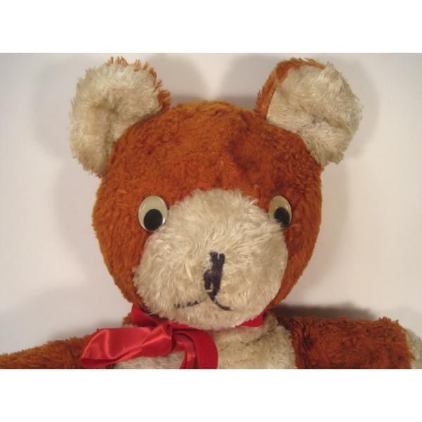 【Vintage】ぬいぐるみ　ベア　赤リボン Vintage】ぬいぐるみ ベア 赤リボン ぬいぐるみ ベア 濃い茶色