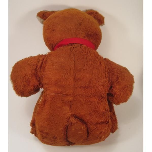 茶色と白のビッグテディベアぬいぐるみ・赤リボン