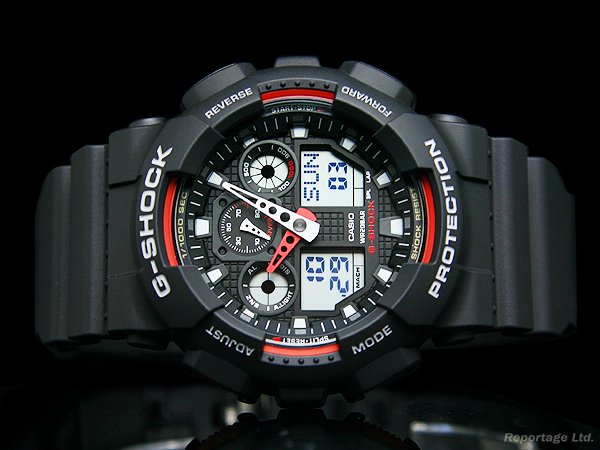 送料無料 G-SHOCK CASIO カシオ 1/100クロノ＆デジアナBKRD（GA-100