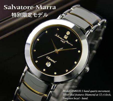 大特価【Salvatore Marra】タングステン&天然ダイヤ メンズ腕時計