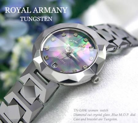 ROYAL ARMANY タングステン ダイヤモンドカットガラス クォーツ腕時計-