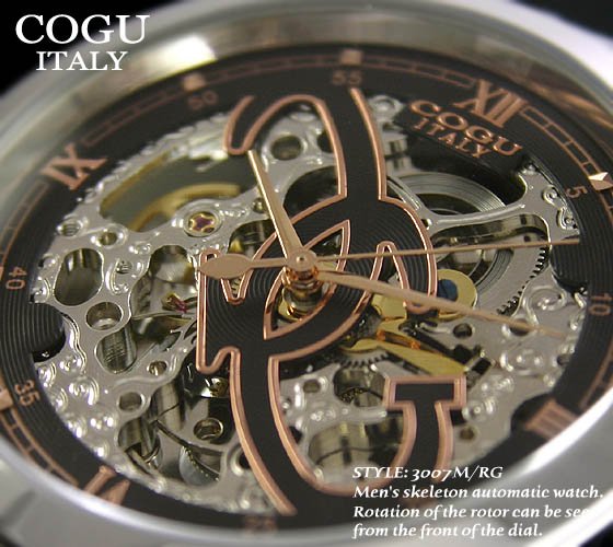 短納期対応 COGUスケルトン メタルベルト 時計 自動巻き手巻き メンズ
